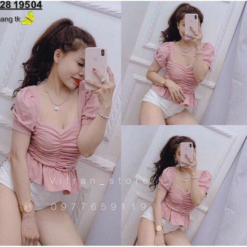 ÁO PEPLUM NHÚN CỔ VUÔNG DÂY KÉO LƯNG - ÁO KIỂU NỮ