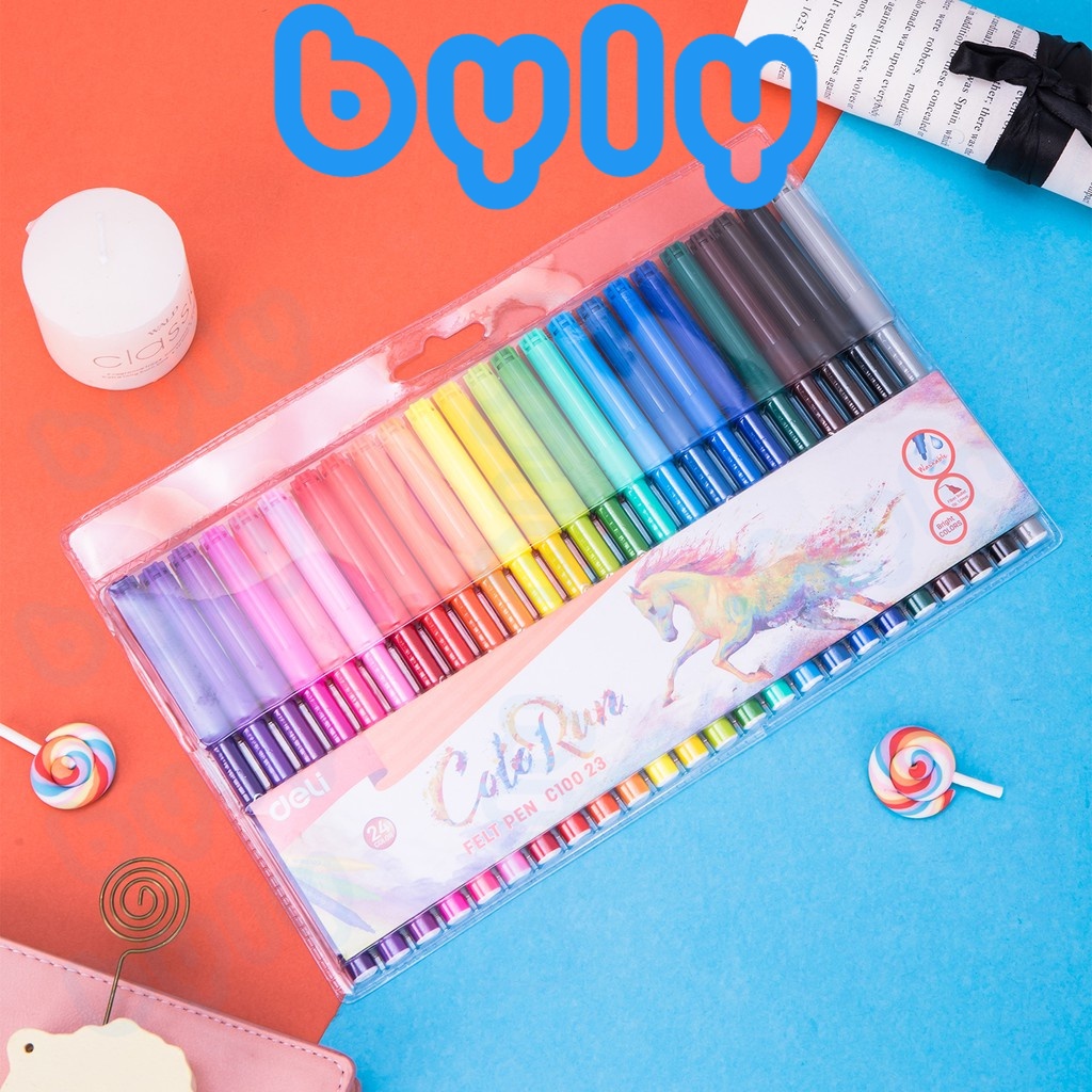 [Ship hỏa tốc] Vỉ bút lông màu Colorun Felt Pen Deli - ByLy Store 12 màu C10003 - 18 màu C10013 - 24 màu C10023