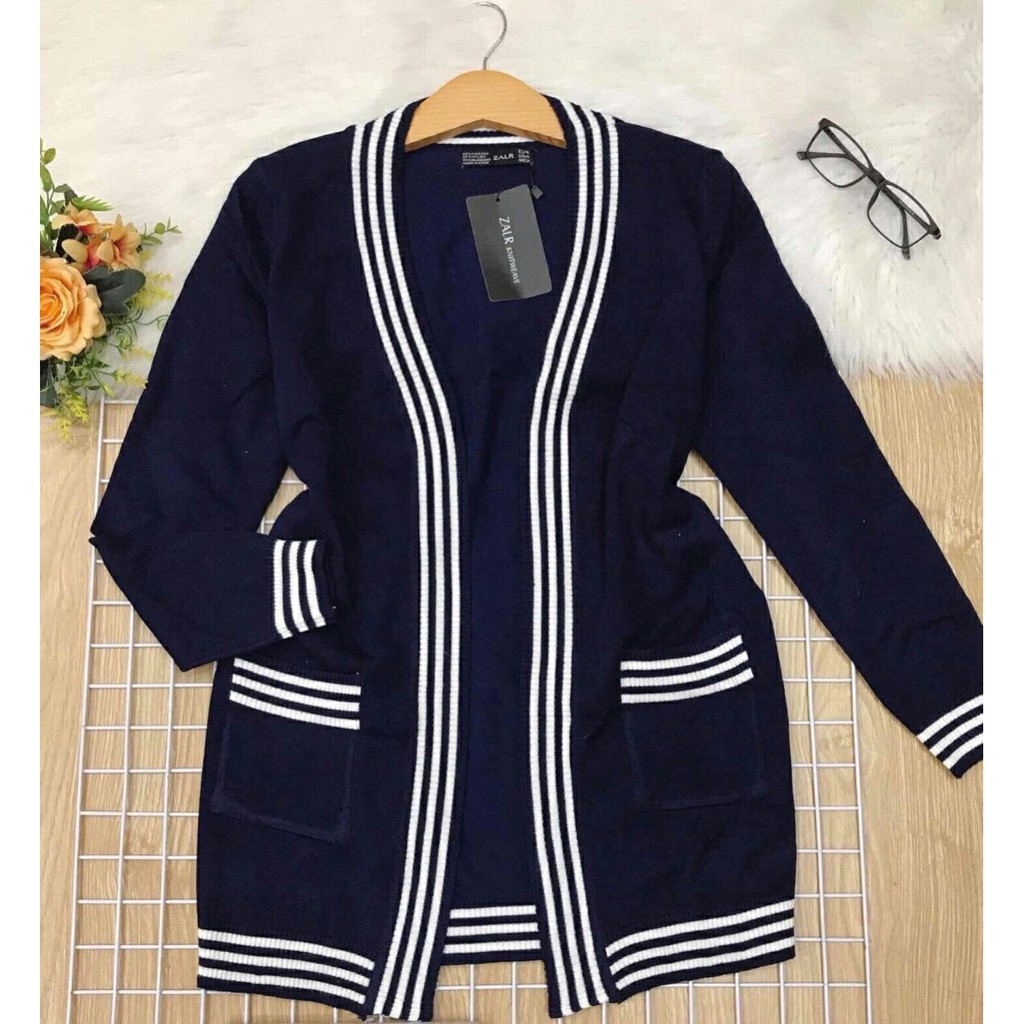 Áo khoác len cardigan nữ viền sọc form dài | BigBuy360 - bigbuy360.vn