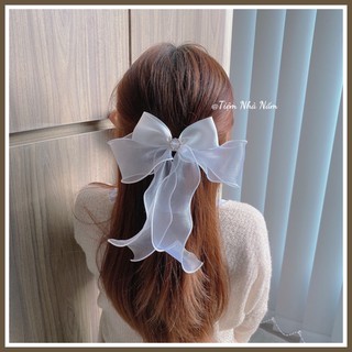 🎀 KẸP TÓC NƠ BÈO NHÚN TIỂU THƯ HÀN QUỐC PHỐI ĐÁ -[ Nhà Nấm handmade ]