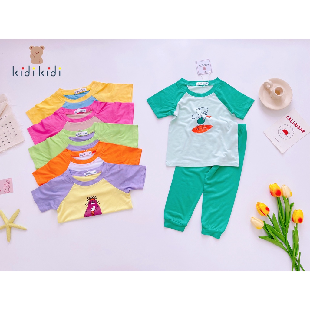 [Bé 7-30kg] Bộ tay ngắn quần dài thun lạnh ráp lăng in hình Minky Mom cho bé trai bé gái ( hàng chuẩn loại 1)