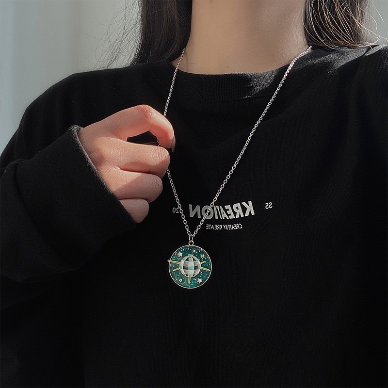 Vòng cổ nữ Hàn Quốc mặt vũ trụ phong cách HipHop đường phố dây chuyền nam và nữ cá tính