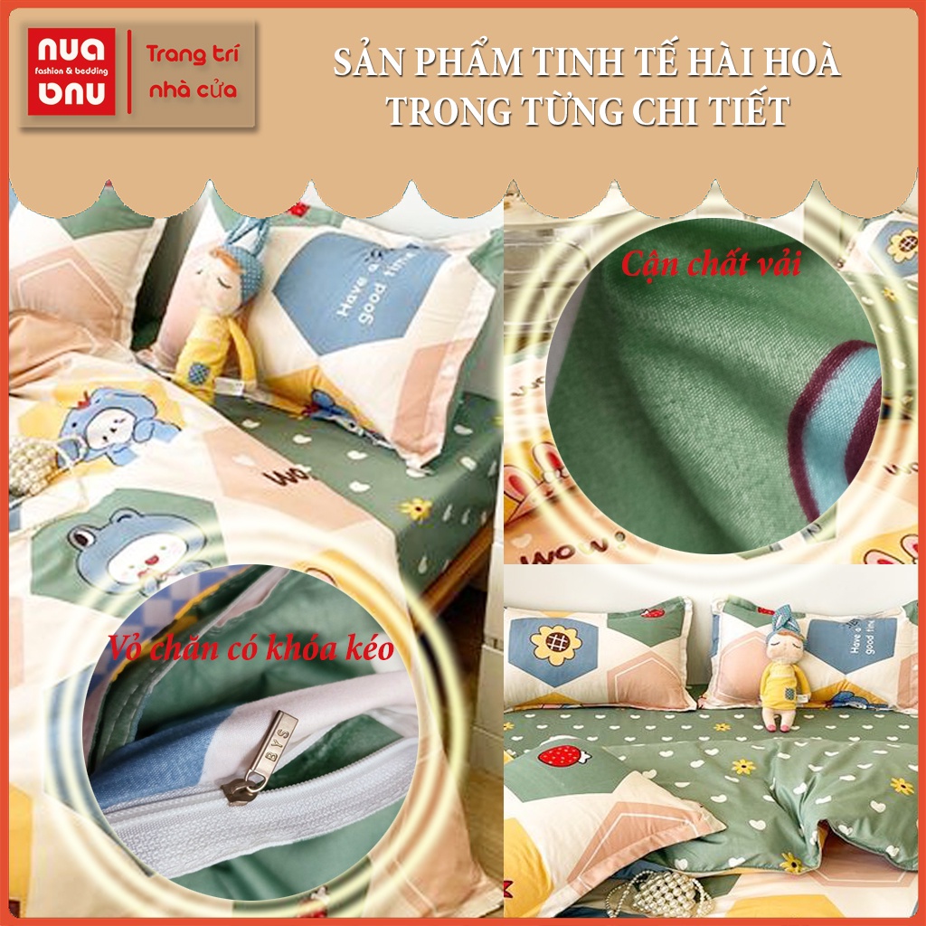 Bộ chăn ga cotton poly bọc đệm nệm lồng ruột chăn họa tiết loài vật chuột mickey khủng long kute trang trí giường ngủ