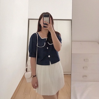 Áo kate cổ tròn viền trắng