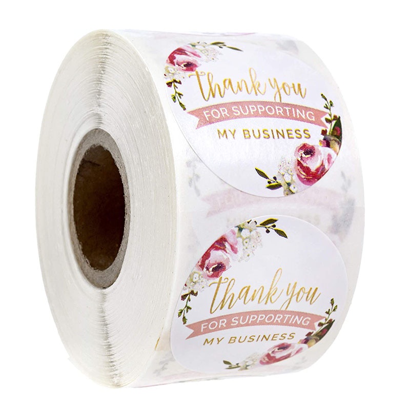Cuộn 500 nhãn dán màu cầu vồng in chữ cảm ơn