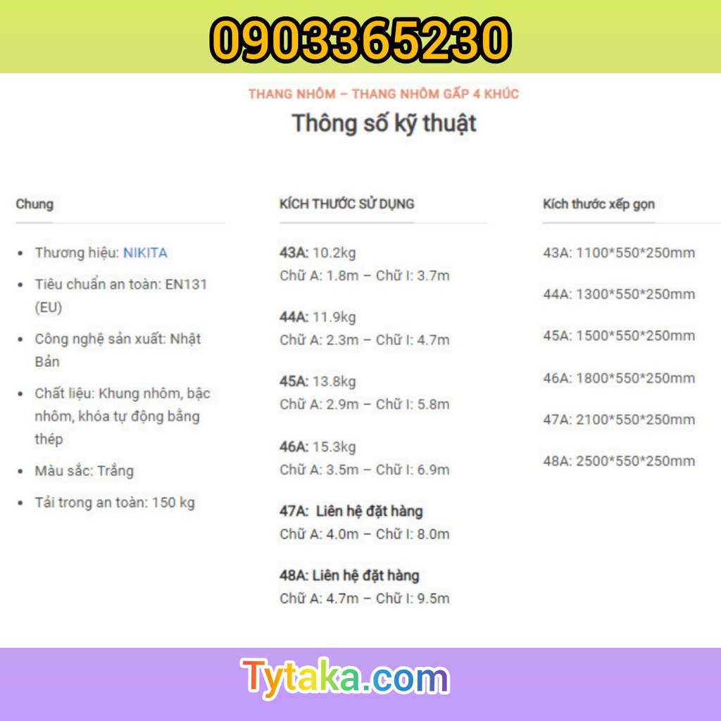 Thang nhôm gấp 4 đoạn 3,7m ✅Nikita ✅TGA37