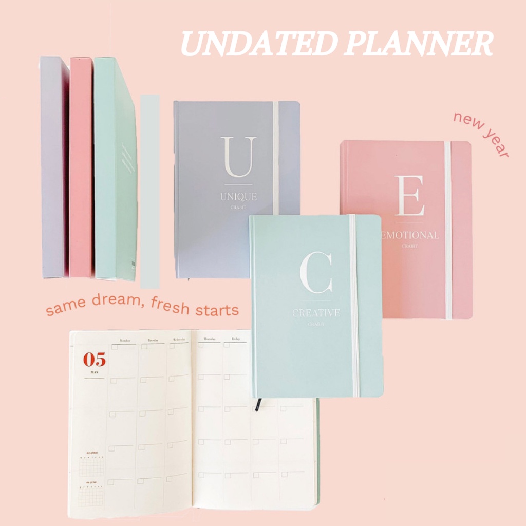 Sổ lịch planner A5 Crabit Sổ kế hoạch 12 tháng không in ngày bìa pastel có túi bìa sau