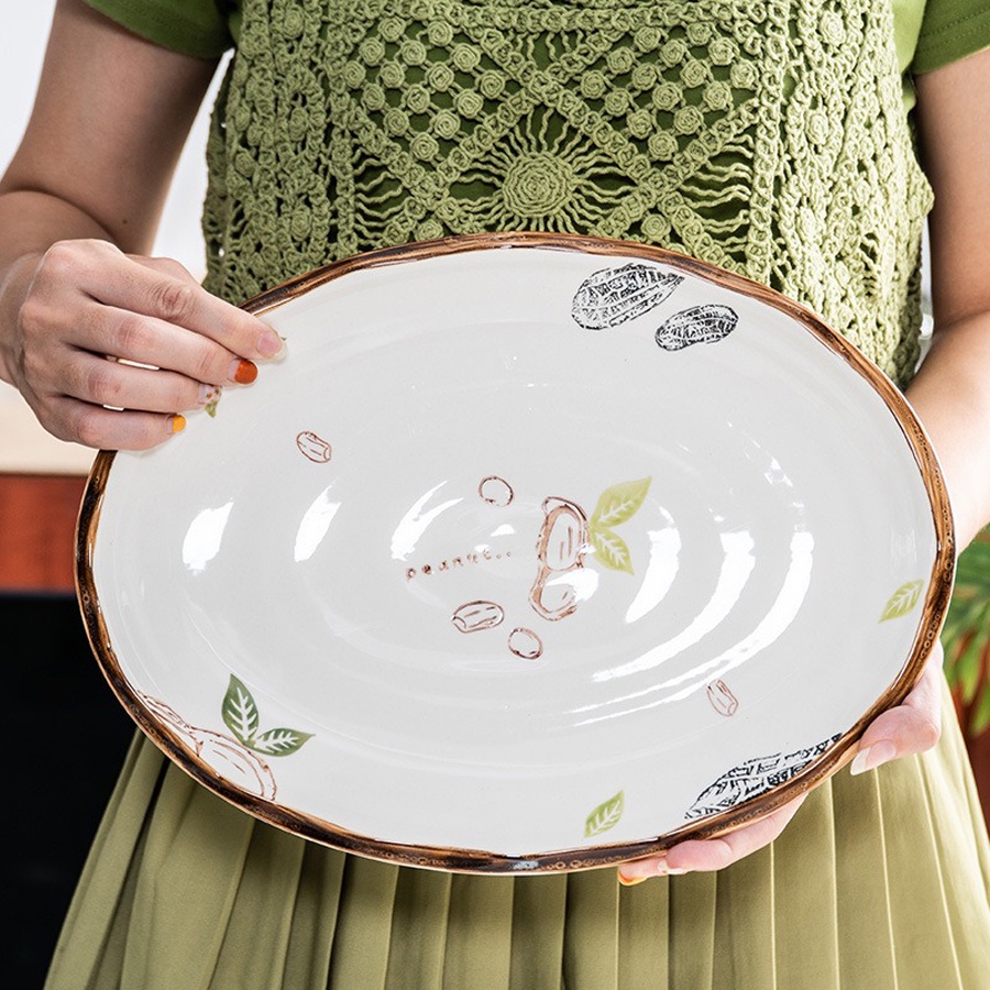 Đĩa decor, đĩa sứ bầu dục 31cm nhiều họa tiết dễ thương