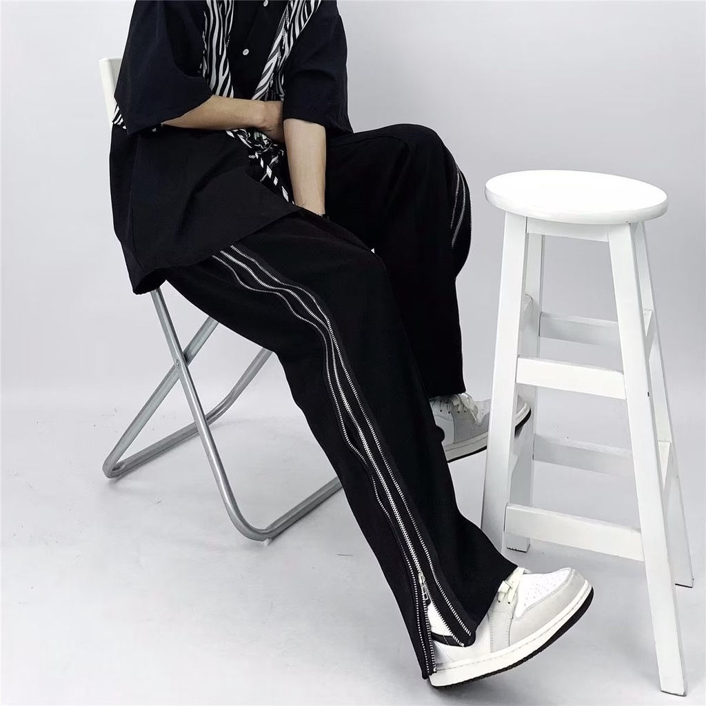 Quần DàI ống Suông Rộng PhốI Dây Phản Quang Phong Cách Hip Hop Cá Tính Cho Quần Jean Nam ống đứng Thời Trang Unisex Quần Jean Nam Quần Tây Nam Quần Baggy Jean