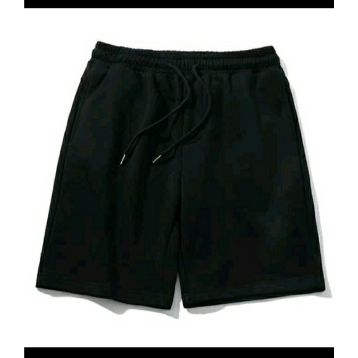 Quần short thun BASIC DA CÁ ngắn unisex nam nữ màu đen có dây