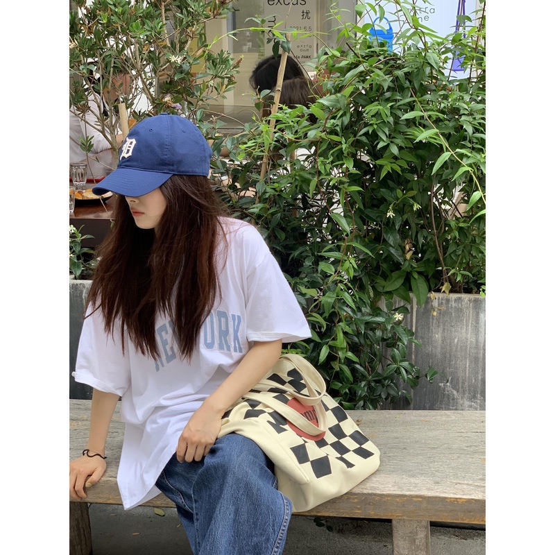 Túi xách canvas size lớn màu sắc tương phản phong cách Hàn Quốc