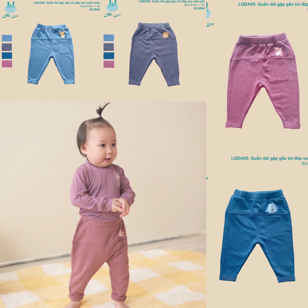 [CHÍNH HÃNG] Quần nỉ gấp gấu túi đáp sau màu trơn Little Love
