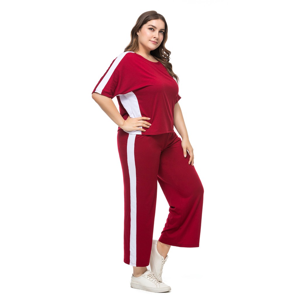 Bộ Đồ Thể Thao Áo Thun + Quần Ống Rộng Phong Cách Âu Mỹ Mới Size Lớn 3xl ~ 6xl