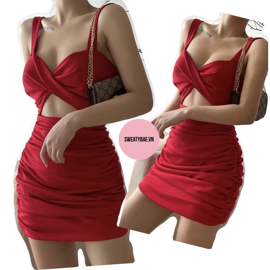 H4 Đầm body 2 dây xoắn ngực siêu sexy Váy nữ dự tiệc body ngắn | BigBuy360 - bigbuy360.vn