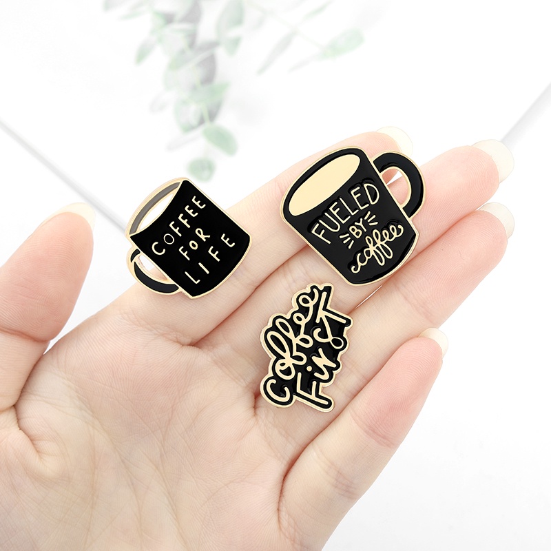 Huy hiệu cài áo hình tách cà phê màu đen thời trang