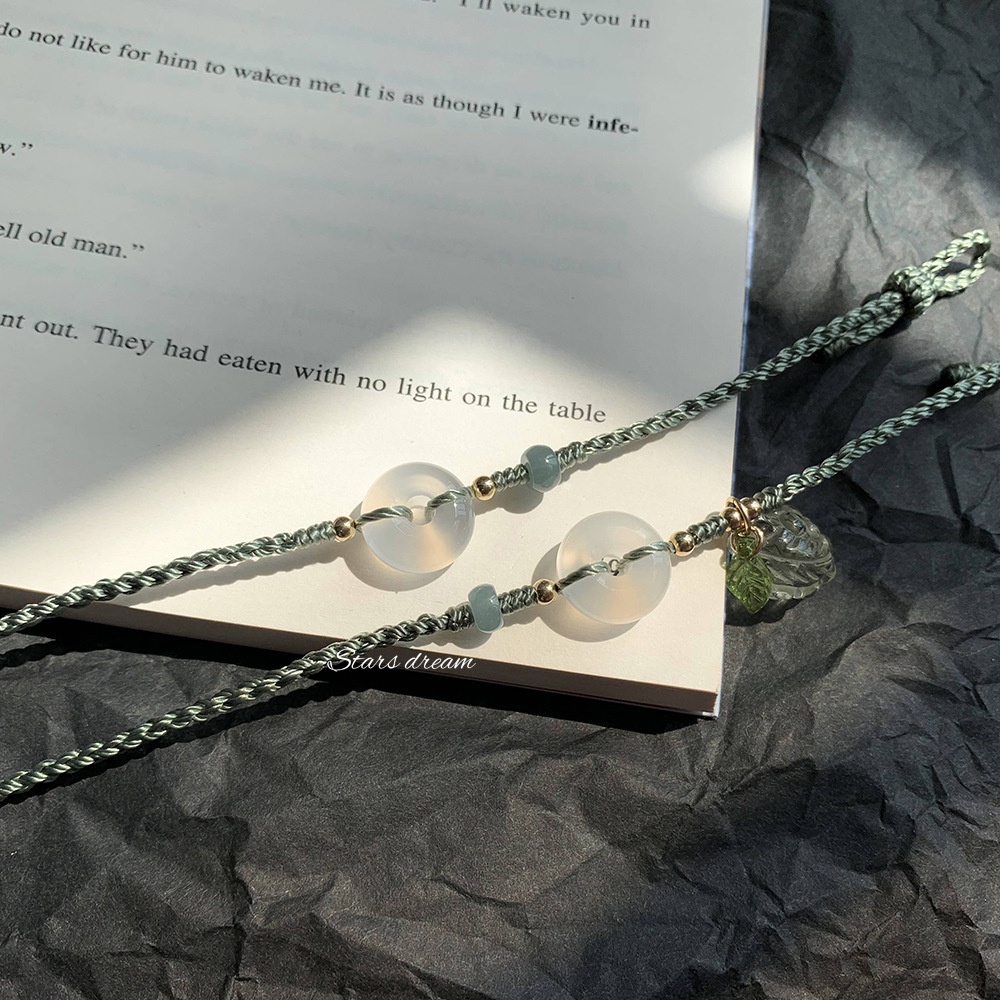 [Hàng Mới Về] Vòng Đeo Tay Dây Thừng Khóa Quả Nho Nhỏ Màu Xanh Lá Thời Trang Mùa Hè Cho