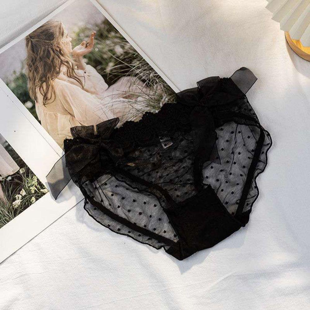 SOMEDAYZL Quần Lót Lưới Trong Suốt Hoạ Tiết Chấm Bi Đính Nơ Quyến Rũ