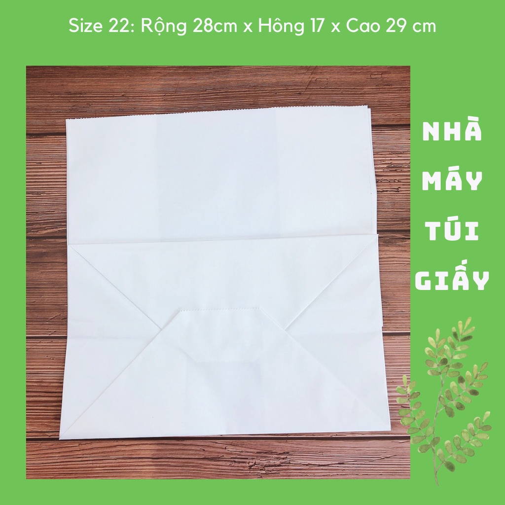 100 CHIẾC TÚI GIẤY KRAFT SIZE 22: 28x17x29 CM MÀU TRẮNG KHÔNG QUAI ( ẢNH THẬT)