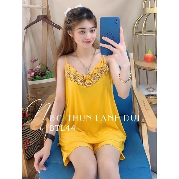 Bộ Đùi Thun Lạnh 2 Dây Phối Ren Đính Nơ