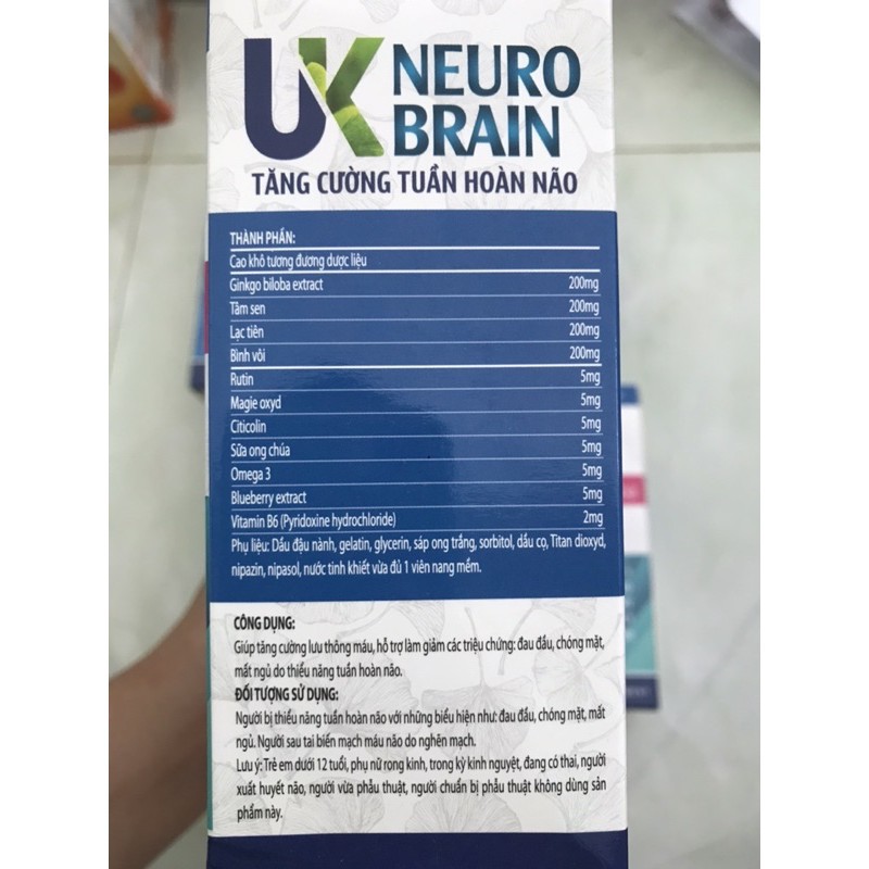 [CHÍNH HÃNG ] UK Neuro Brain- citicolin ginko biloba 200mg-Tăng Cường Tuần Hoàn Não - HỘP 100 VIÊN