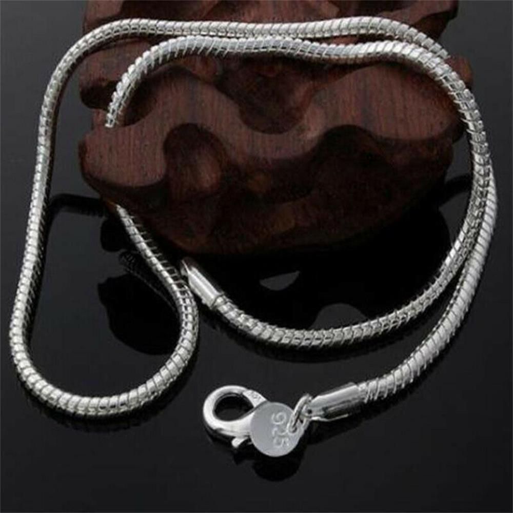 Vòng cổ mạ bạc 925 chuỗi dây rắn 16/ 18/ 20/ 22/ 24 inch thời trang cho nam và nữ
