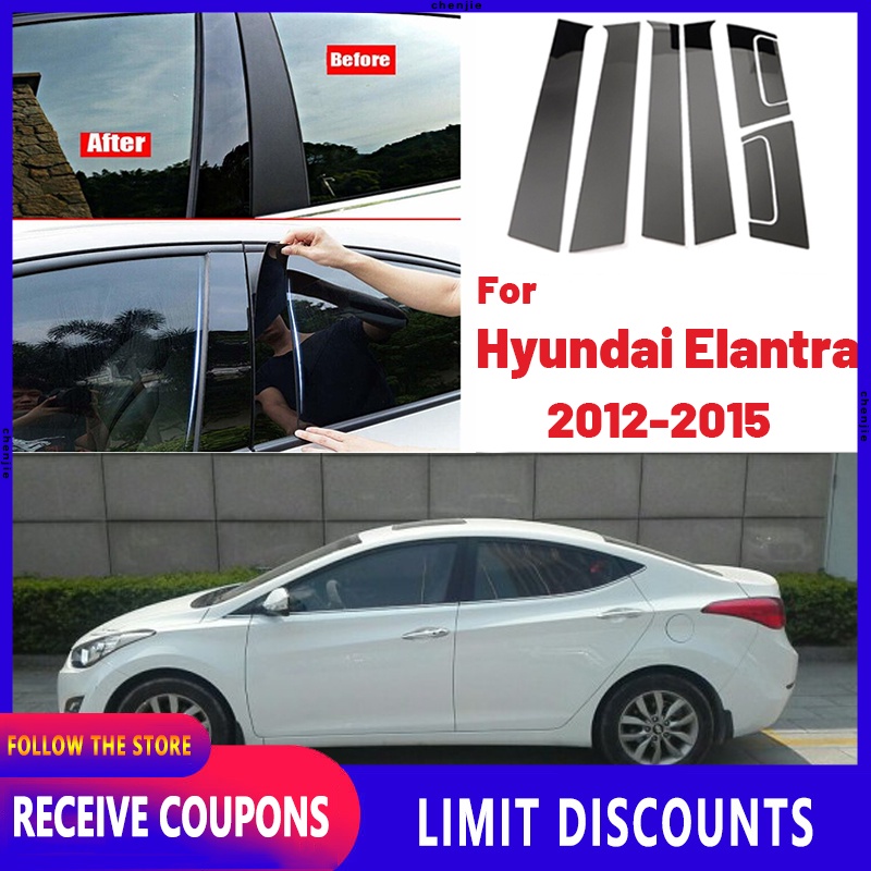 Bộ 6 Miếng Dán Màu Đen Bóng Trang Trí Cửa Sổ Xe Hơi Hyundai Elantra 2012 2013 2014 2015