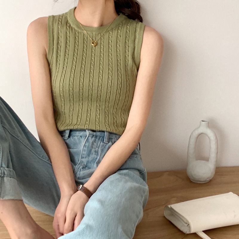 Áo Dệt Kim Sát Nách Màu Trơn Thiết Kế Trẻ Trung Cho Nữ | BigBuy360 - bigbuy360.vn