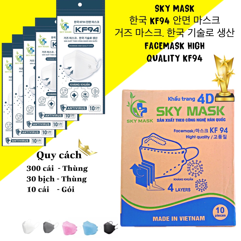 Giá sỉ khẩu trang y tế KF94 HÀN QUỐC, không xù lông, dễ thở, không đứt dây