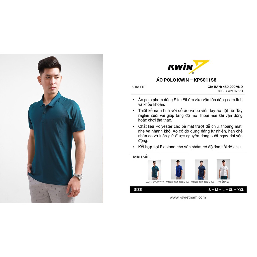 (SALE 50%) ÁO POLO NAM KWIN KPS011S8, SLIMFIT, TAG 450K