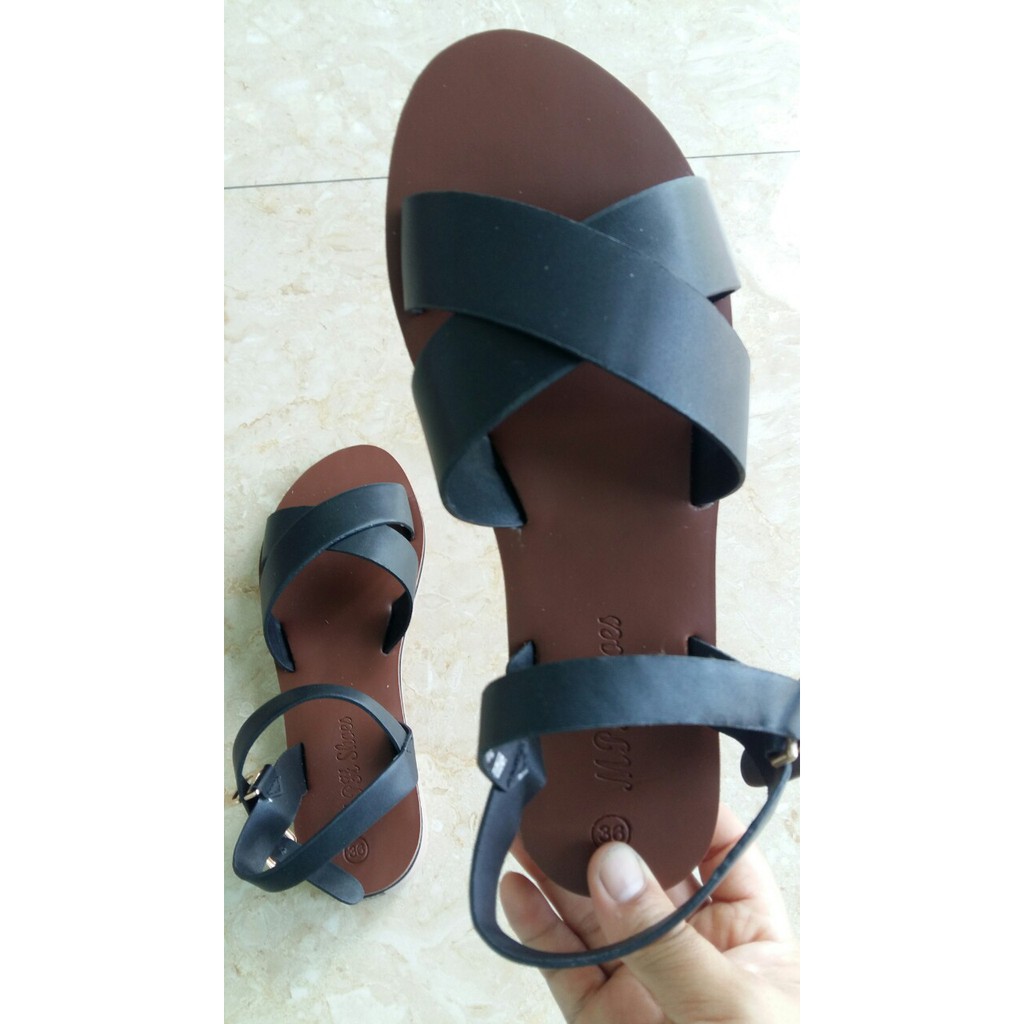 giảm sâu - [hàng chất lượng] giày sandal xỏ ngón quai chéo hiệu MPH Shoes-giày sandal nữ thời trang-sandal cao cấp-đen