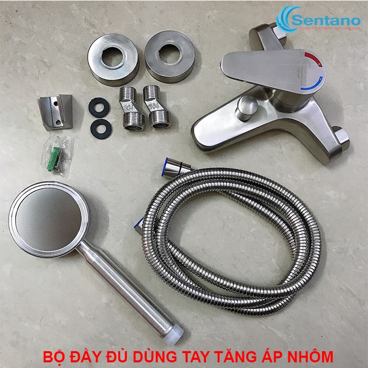 Bộ củ sen tròn tắm nóng lạnh SENTANO inox 304 cao cấp, bề mặt inox mờ chống trầy xước tay sen tăng áp 304