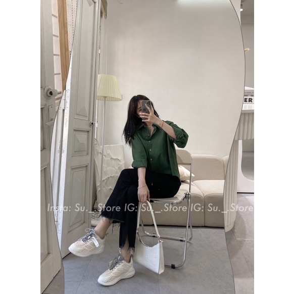 Áo sơ mi thô đũi dáng ngắn lưng xẻ vạt A2256 SUSTORE