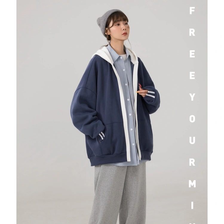 [Có ảnh thật] ÁO KHOÁC NỈ BÔNG CÓ MŨ PHA MÀU G263 | BigBuy360 - bigbuy360.vn