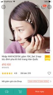 Set 3 kẹp tóc cài tóc phong cách Hàn Quốc