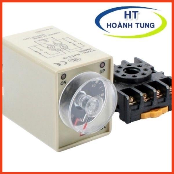 Timer cơ AH3-3 rơ le thời gian 8 chân tròn điện áp 220VAC tặng kèm chân đế PF083A