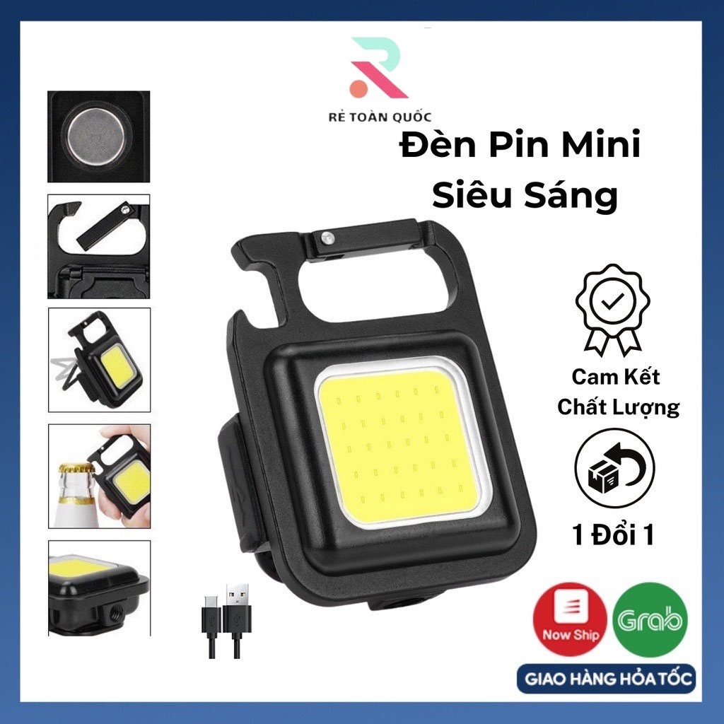 Đèn pin mini siêu sáng đèn cob led khẩn cấp kiêm móc khóa đa năng chống nước