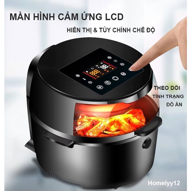 Nồi chiên không dầu 8l Camel - Công Suất 1500W, Cảm Ứng Điện Tử, Núm Vặn Cơ, công nghê xoay 360 độ - BẢO HÀNH 1 NĂM