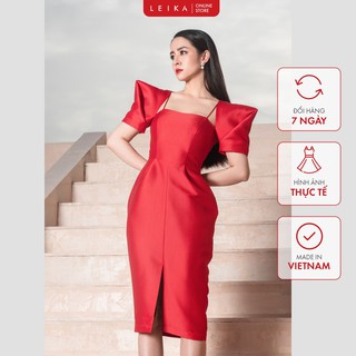 Đầm party ôm cổ vuông xẻ trước leika