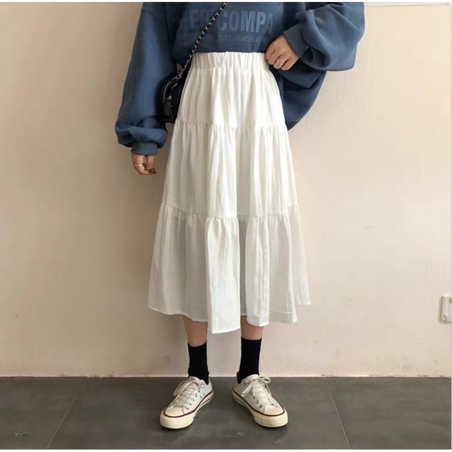 Chân váy dài qua gối chất đẹp nhất ngành - chân váy midi 3 tầng chất voan mềm đẹp Kanimi - CV10