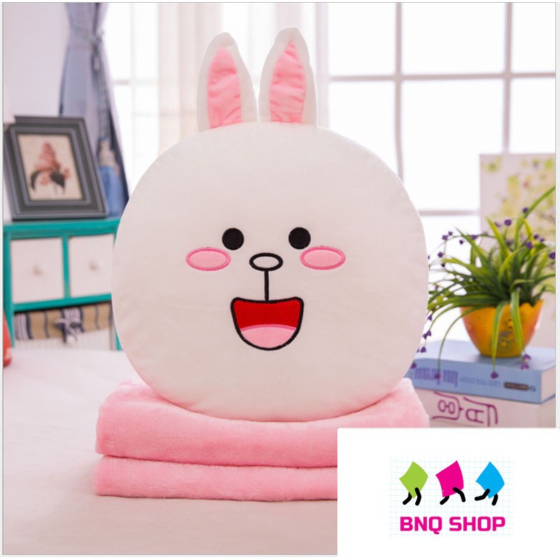 Gối mền LINE FRIEND 3 in 1 GẤU BROWN -  THỎ CONY – VỊT SALLY nỉ nhung siêu mịn, bộ chăn gối văn phòng, du lịch