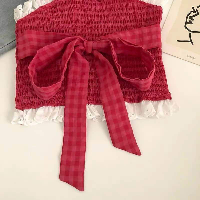 Áo croptop viền buộc nơ hàng QC