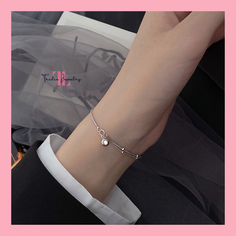 Lắc tay bạc nữ Tralie Jewelry, vòng tay bạc 925 Double Layers đính bi tròn cực trendy 2021