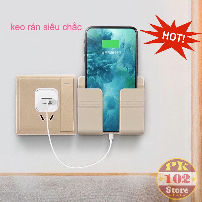 Kệ Dán Tường Để Remote, Đồ Dùng/ Giá Đỡ Sạc Điện Thoại - Có Móc Treo Giữ Dây Điện(pk102store)