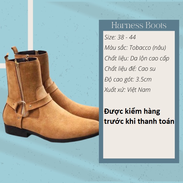 Harness boots thời trang nam chất liệu da bò nguyên tấm đế crepe tăng chiều cao 3.5cm | BigBuy360 - bigbuy360.vn
