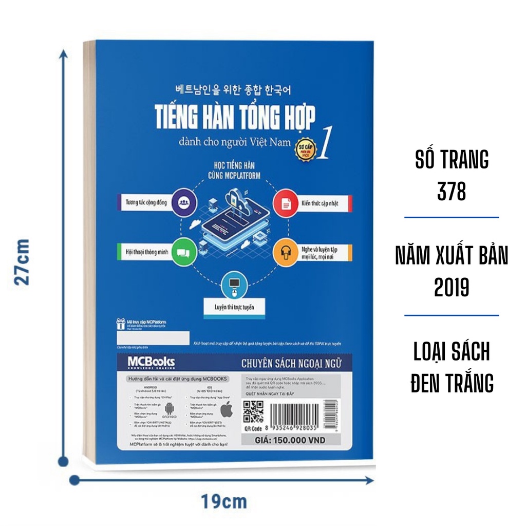 Sách - Tiếng Hàn Tổng Hợp Dành Cho Người Việt Nam Trình Độ Sơ Cấp Tập 1 - Bản Đen Trắng - Bizbooks Tặng Sổ Tay, Bookmark