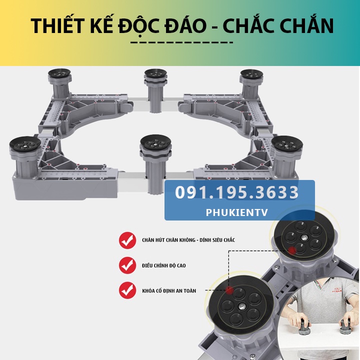 Chân Máy Giặt - Tủ Lạnh Kích Thước Lớn 6 Trụ Cao Cấp - ErgoTek MGTL6T - Kệ Để Máy Sấy Máy Rửa Bát
