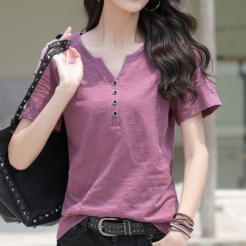 Áo Thun Tay Ngắn Chất Liệu cotton Thời Trang Mùa Hè Cho Nữ Trung Niên