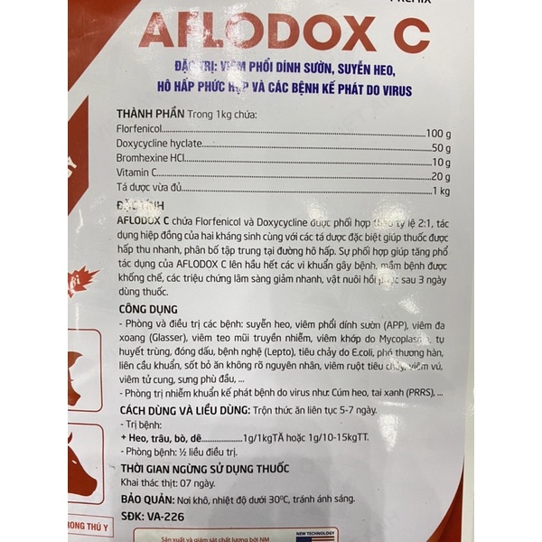 1kg AFLODOX C GIẢI PHÁP TỐI ƯU CHO BỆNH HÔ HẤP trên gà vịt ngan heo trâu bò