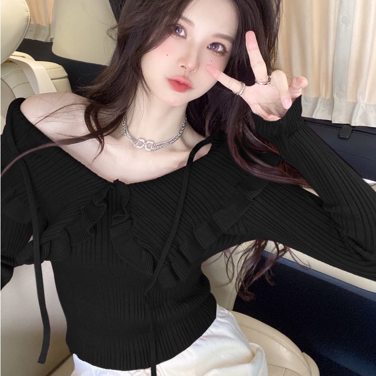 Áo dệt kim ZHELIHANGFEI dài tay cổ búp bê thời trang quyến rũ cho nữ