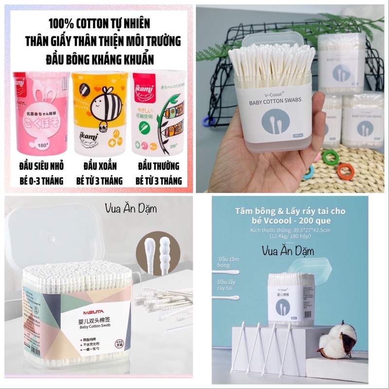 Tăm Bông Trẻ Em Vcool, Ikami, Misuta Kháng Khuẩn Cho Bé Sơ Sinh